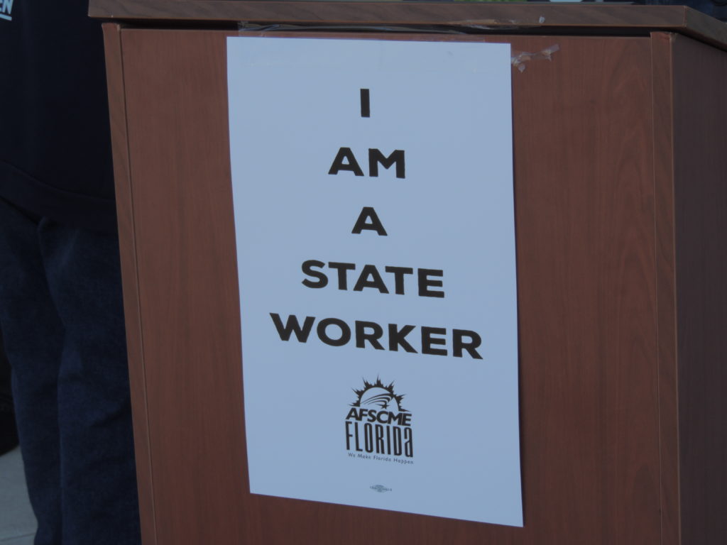 WMNF In Tampa, Florida state workers rally for a raise and better