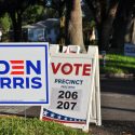 by Seán Kinane WMNF 2020 Nov 3 Election Day Gulfport (Pinellas County) Florida. Florida's most densely populated county. A swing county along the I-4 corridor in the country's largest swing state. Biden Harris 2020 precinct vote sign. Joe Biden Donald Trump